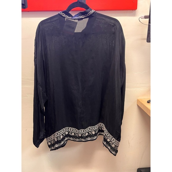 Johnny Was Black 3/4 Button uup Embroidered Collared Long Sleeve Blouse - Picture 2 of 3